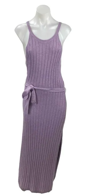 London Purple Wool Ribbed Sleeveless Side Slit Midi Tank Bodycon Sweater Dress M thumbnail 1