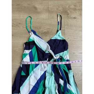 NWT Womens Olivaceous side tie mini dress geometric blue green patterned size M thumbnail 6