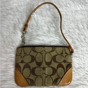 y2k COACH Tan Brown Khaki Canvas Wristlet thumbnail 2