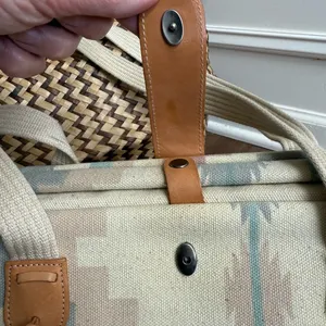 Vintage 90s Southwestern Pattern Canvas Satchel Clamshell Small Tote Mauve Teal thumbnail 5