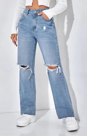 Light Wash Ripped Jeans Blue Size XS thumbnail 1