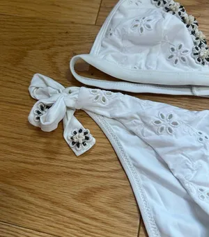 Valery Blu White Eyelet Bikini with Floral Beading Detail Size S NEW WITHOUT TAG thumbnail 11