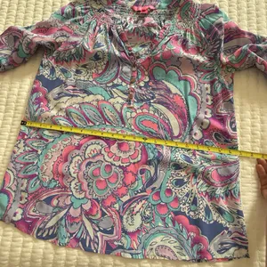 Lilly Pulitzer Elsa Silk Blouse Top Blue Pink Purple Multi Color Sz S Small thumbnail 5