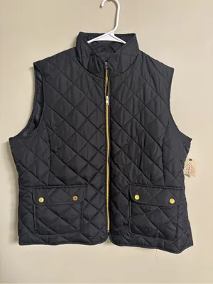 St. John’s Bay Puffer Diamond Quilted Vest Black with Gold Accents Size XXL New thumbnail 1