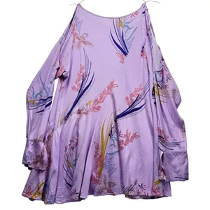Free People Lavender Boho Tunic Open Shoulder Tie Bell Sleeves Gauzy Flowy Fairy thumbnail 2