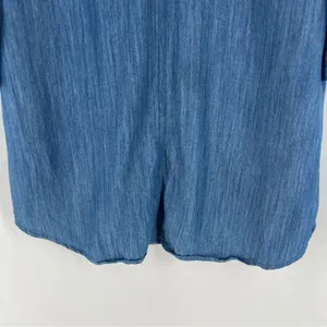 Umgee Blue Chambray Denim Button Front Shirt Dress‎ Long Roll Tab Sleeve Casual thumbnail 10