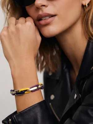 NWOB Marilyn Schiff Multicolor Enamel Link Bracelet | Gold Tone Statement Piece thumbnail 5