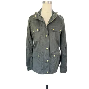 JCrew Moss Green Resin Coated Twill Field Jacket Utility Coat Womens Size Small thumbnail 4