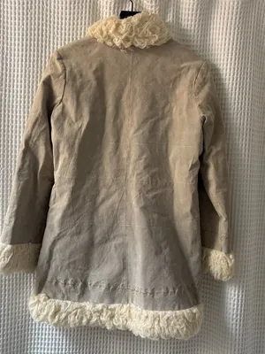 Wet Seal y2k penny lane tan suede fur-trimmed women's retro coat large [READ] thumbnail 4