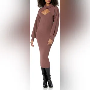 ASTR Jodie Mauve Two Piece Cutout Ribbed Knit Midi Sweater Dress Small NWT thumbnail 2