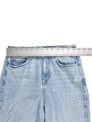 Zara Light Wash High Waisted Destructed Jeans Tapered‎ Straight Leg Size 4 thumbnail 4