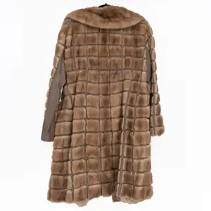 Vintage Genuine Leather Fur Patch Work Full Length Jacket Coat Brown thumbnail 3