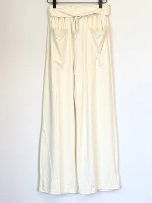 NWT Cupshe Light Yellow Wide Leg Jersey Pants - Size: Small thumbnail 2