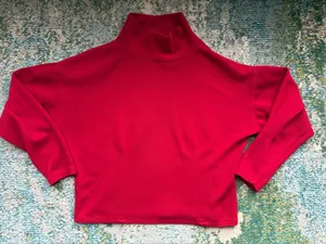 Vintage 90s Express Tricot red crop ribbed turtleneck, size small thumbnail 1