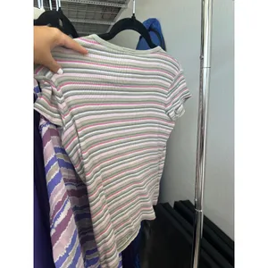 Cherokee Y2K Vintage Baby Tee Striped Henley Lace Trim Ribbed Top Sage Pink L 10/12 thumbnail 3