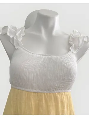NEW ANTHROPOLOGIE MINE Ruffle Tiered Dress Small Yellow Blue Green cottage thumbnail 4