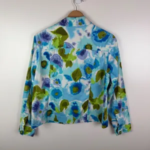Coldwater‎ Creek Watercolor Floral Jacket Medium Artsy Button Up Colorful Bright thumbnail 4