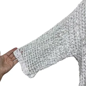 Frazzle Cardigan Womens XL White Open Weave Cotton Boho Big Button Lagenlook thumbnail 2