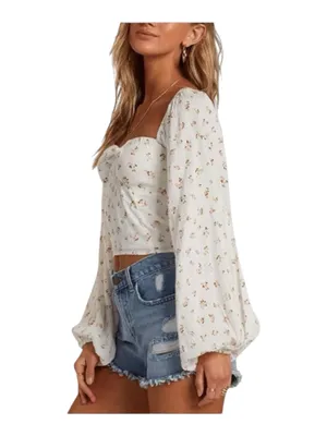 new Billabong ⚘ Love Somebody Cropped Bustier Top ⚘ Crisp White Floral ⚘ Small thumbnail 3