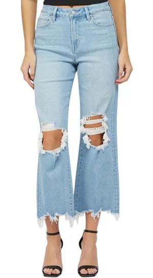 Mica Los Angeles Jeans 90's Vintage Crop Flare LightWash Distressed HighRise 20‎ thumbnail 1