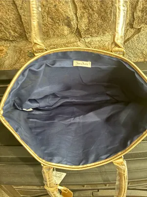 Neiman Marcus Denim Medium Tote Hand Bag Blue and Gold Women’s NWT thumbnail 9