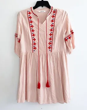 Embroidered Bohemian Tassel Baby Doll Dress thumbnail 1