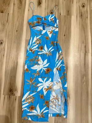 Zara Linen Blend Floral Cutout Midi Dress Women’s XS thumbnail 2