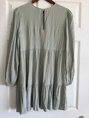 Aritzia Wilfred Lambrusco Mini Dress Dusky Green Long Sleeve Tiered Size Small thumbnail 6
