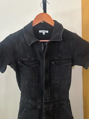 Good American Fit For Success Jumpsuit Utility‎ Short Sleeve Black Denim Size 0 thumbnail 2