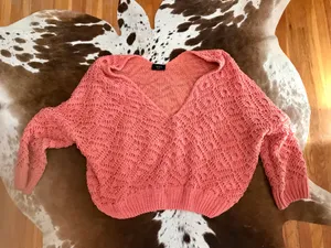 VICI Chenille oversized coral chunky knit V-neck sweater sz S thumbnail 4
