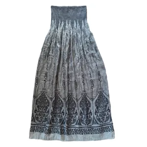 Lapis Anthropologie Womens Strapless Smocked Maxi Dress Damask Floral Boho OS thumbnail 2
