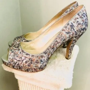 Nine West Metallic Giltter Heels Sparkly Silver Lace Open Toe Evening 7.5 M thumbnail 6