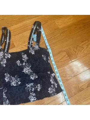 Free People Intimately Hannah Black Floral Print Smocked Cami Top Sz Large New thumbnail 10