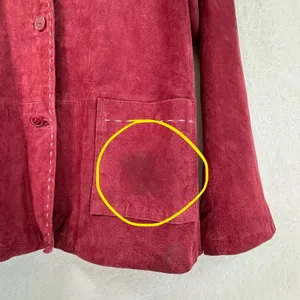 Denim & Co Burgundy Washable Leather Jacket Contrast Stitch Barn Coat Large Flaw thumbnail 7