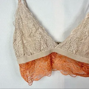 Madewell‎ Longline Lace Bralette Beige Blush & Orange M thumbnail 4