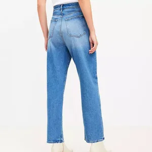 Ann Taylor LOFT Blue Denim High Rise Straight Jeans in Vintage Mid Indigo Wash thumbnail 10