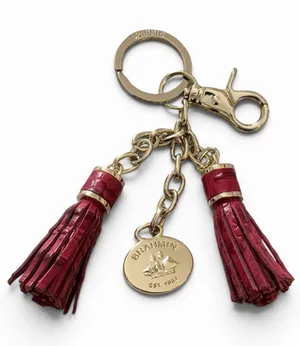 Brahmin Red Leather Double Tassel Keyring Bag Charm with Gold Hardware thumbnail 1