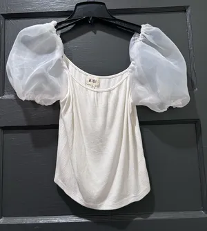 BiBi White Puff Sleeve Shirt Size L thumbnail 1
