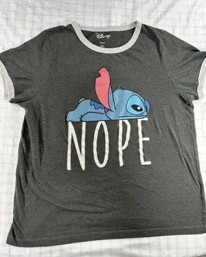 Disney Lilo & Stitch "NOPE" T-Shirt Women's XXL Gray Ringer Tee Sleep Top thumbnail 1