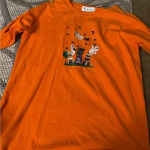 Vintage Malarkey Womens Halloween Shirt Orange Long Sleeve Embroidered- Small thumbnail 2