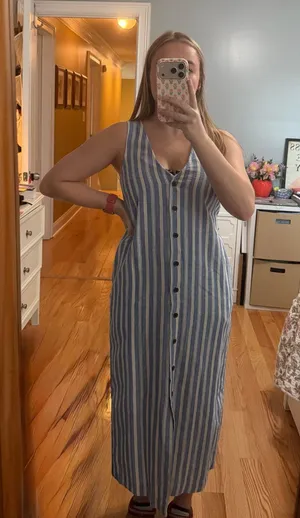 Old Navy Blue and White Vertical Stripe Button-Front Maxi Dress thumbnail 1