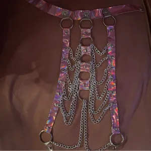 Dolls Kill Pink metallic chain harness and rainbow tube top thumbnail 2