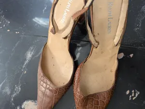 Vintage Ralph Lauren Brown Crocodile Leather Slingback Heels Size 8 thumbnail 4