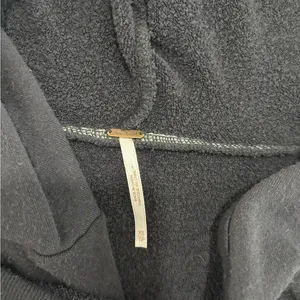 Free People Womens Asymmetrical Button Front Hooded Fleece‎ Top Black XS thumbnail 6