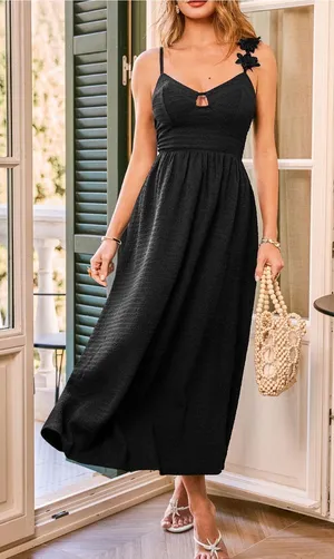 Cupshe Drama Class Black Sweetheart Midi Dress with Rosette detail Sz Large thumbnail 1