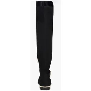 Nine West Black Suede Tall Knee High Buckle Boots Gold Trim Womens Size 8M thumbnail 2