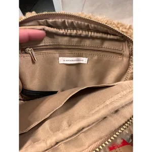 Anthropologie Sherpa Belt Bag‎ Tan Fleece Faux Shearling Crossbody Red Stripe thumbnail 5