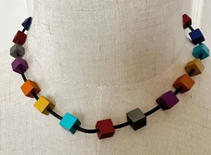 Colorful cubed necklace on cord thumbnail 1