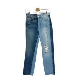 REVICE Two-Tone Yin Yang Distressed‎ Denim High Rise Straight Jeans Size 24 thumbnail 3