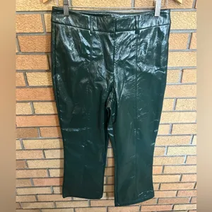 NWT 7 For All Mankind Faux Leather Shiny Flare Leg Green Pants 82580 Size M thumbnail 2